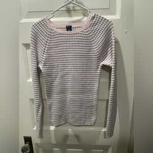 Vintage Y2K GAP Stretch Pink and Gray Striped Sweater, Size Large